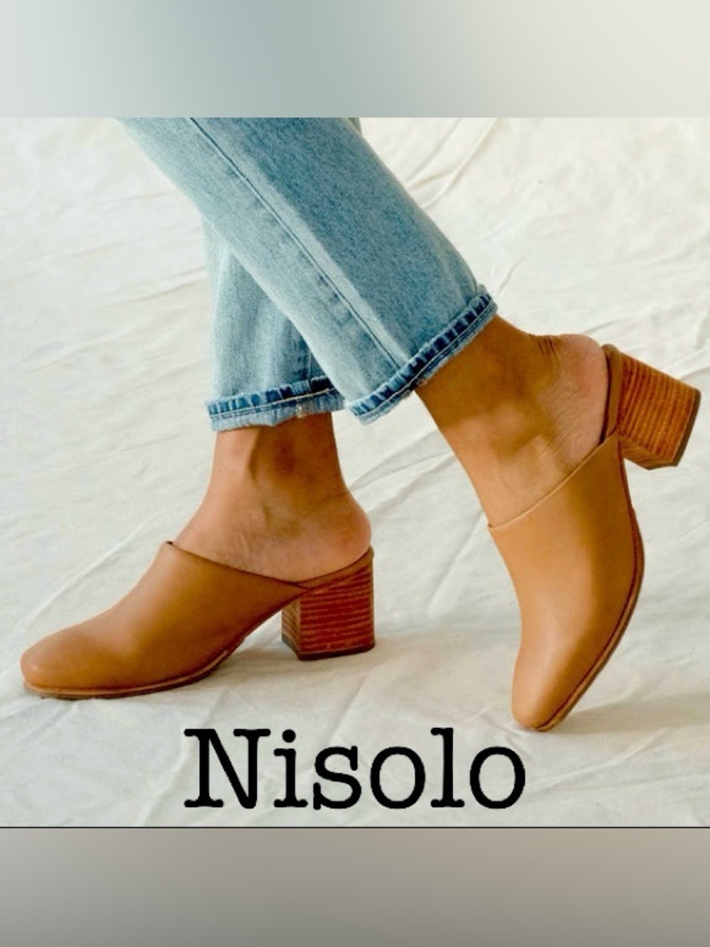 Never Worn Nisolo All Day Tan Leather Heeled Mules Size 9.5